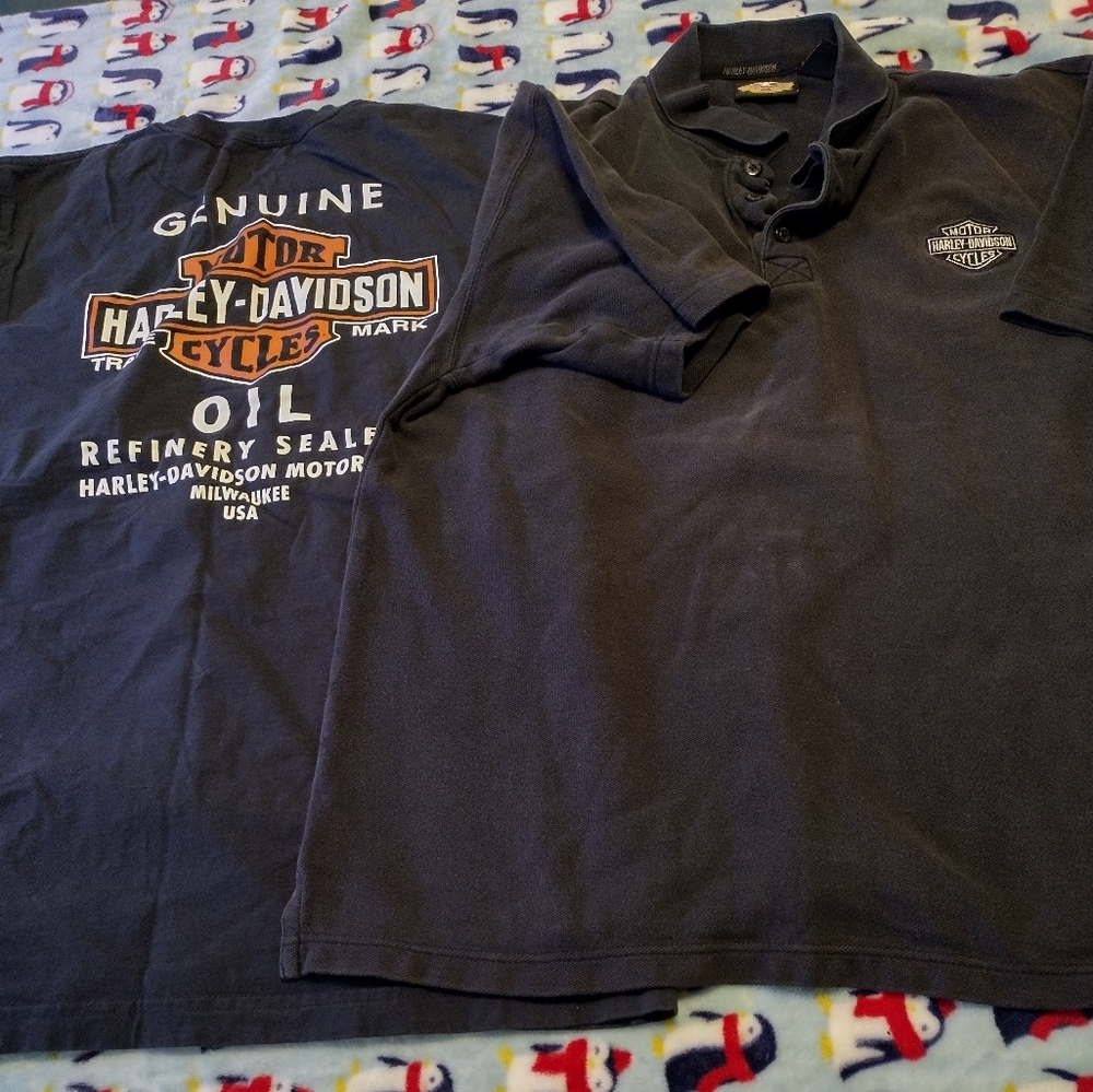Lot of Two Harley Davidson Shirt. Polo Is Large Oil Shirt XL. Look At Pics for d